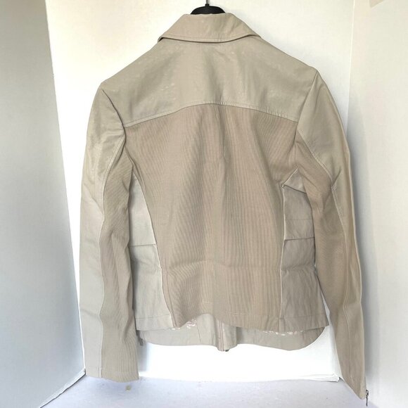 Anthropologie Anorak Jacket Crop Womens Extra Large Ivory Faux Leather Back Knit - Picture 3 of 11